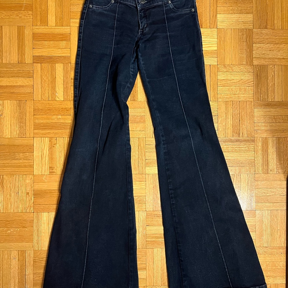 Focus 2000 Black Flare Wide Leg Jeans
